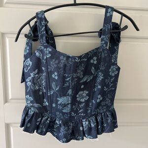NWT floral jean corset- style crop top